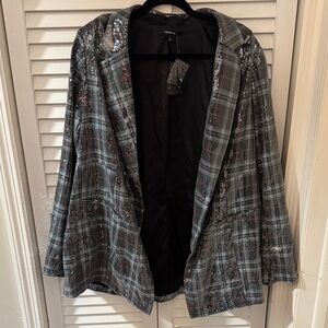 Torrid  3X Gray Sequin Plaid Blazer